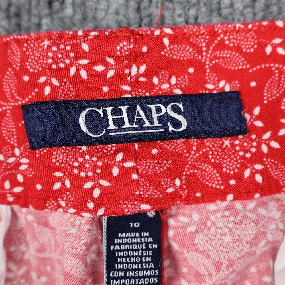 Chaps Shorts Womens 10 Red Floral Print Slant Pockets Zip Button‎ Summer Casual